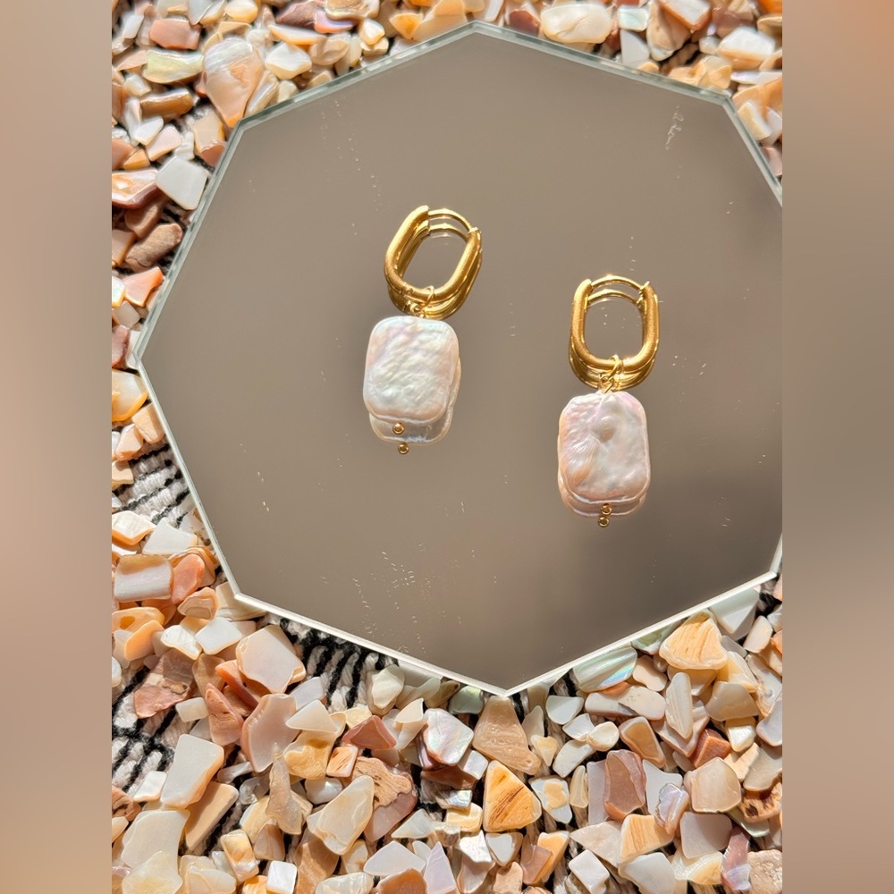 SOLD! Gold and Cream Dangle Earrings with Intricate Design - Picture 2 of 5